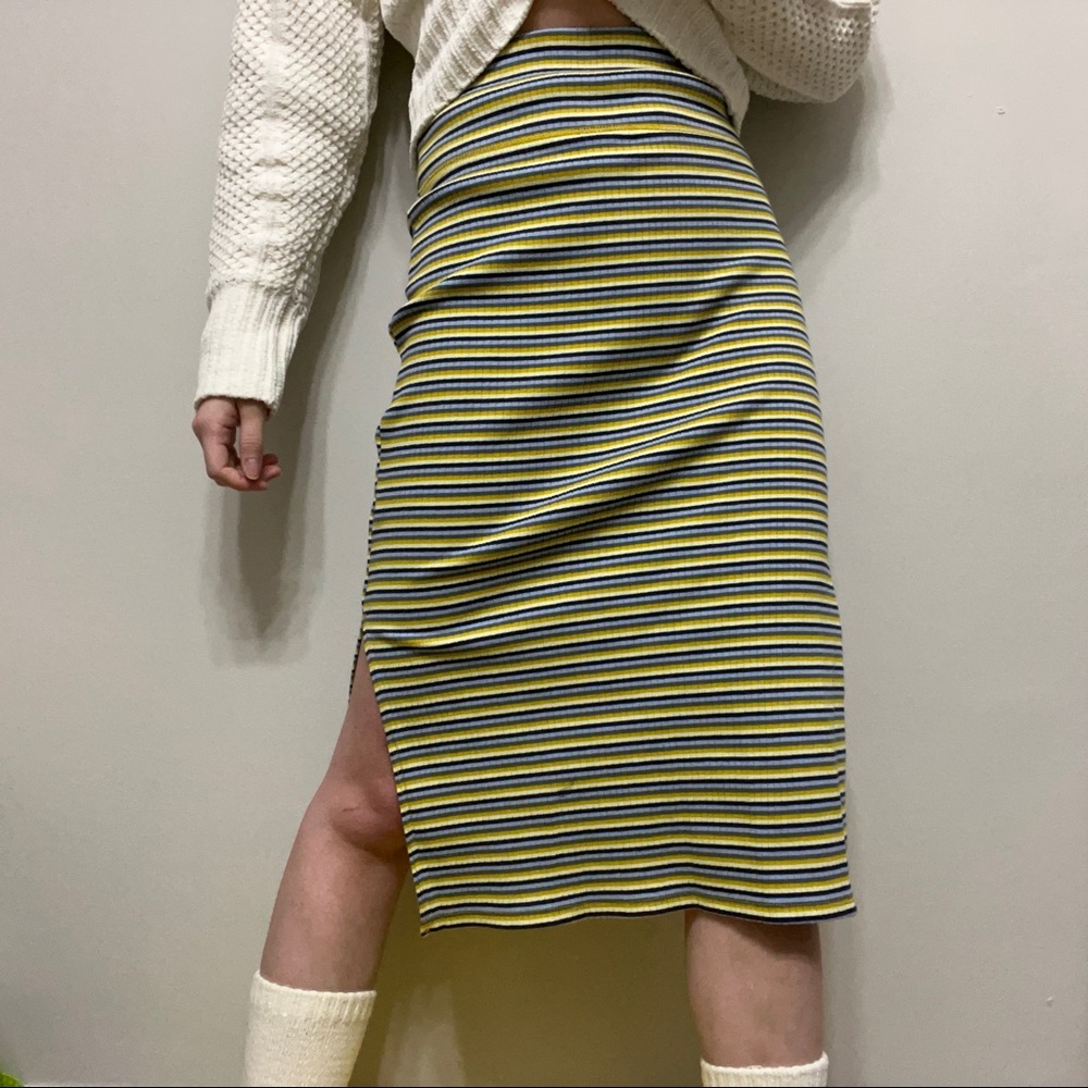 American Eagle Stretchy Soft Ribbed Knit Multicolor Striped Midi Skirt